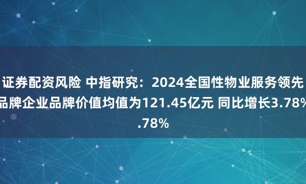 证券配资风险 中指研究：2024全国性物业服务领先品牌企业品牌价值均值为121.45亿元 同比增长3.78%